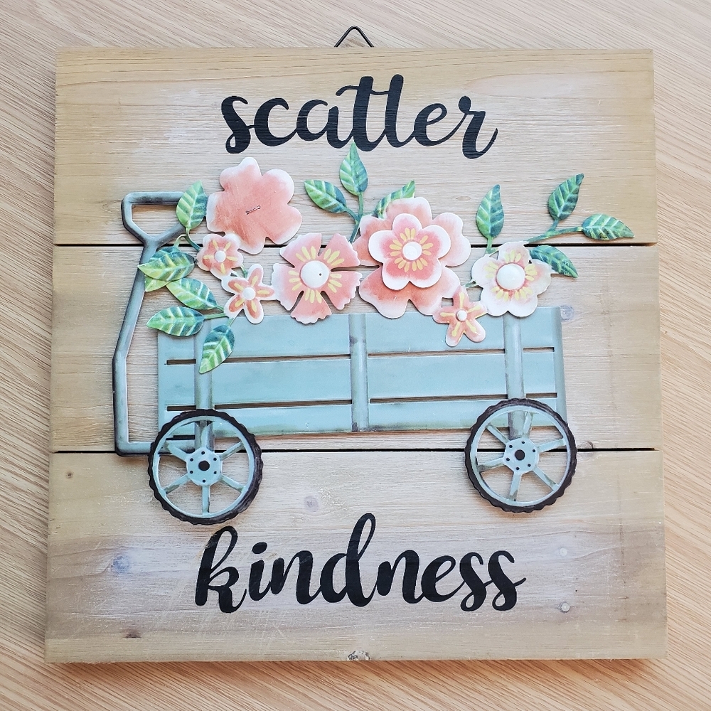 Scatter kindness metal‎ wagon floral wall hanging spring garden